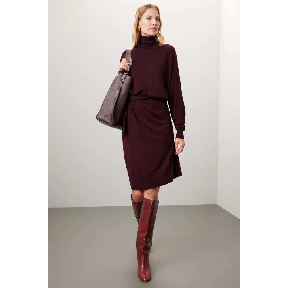 Vanessa Bruno Burgundy Turtleneck Knit Wrap Dress Long Sleeve Size Small